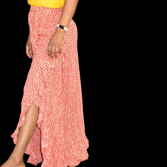 Cleobella Evangeline Wrap Skirt Red Print Maxi Anthropologie White Ruffle Medium - Picture 14 of 15